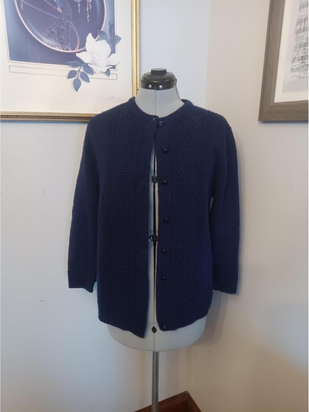Vintage Cardigan, Navy Blue Bemidji Woolen Mills knit sweater size Medium
